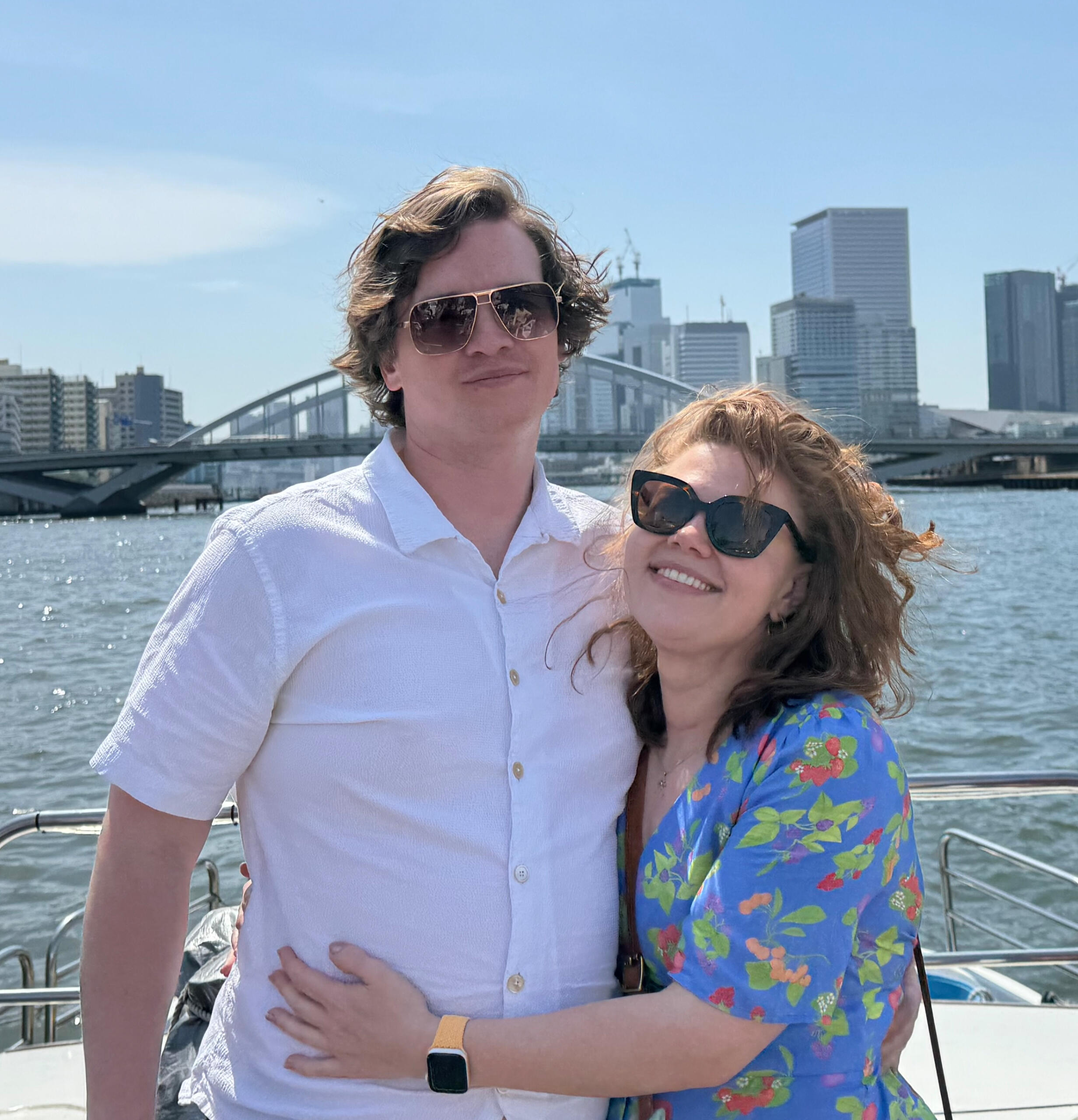ben and Emily looking cool as hell on a boat in Tokyo